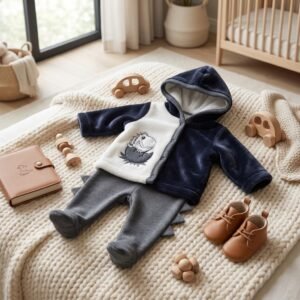 Navy Dinosaur Hooded Jacket & Spike Leggings Baby Set