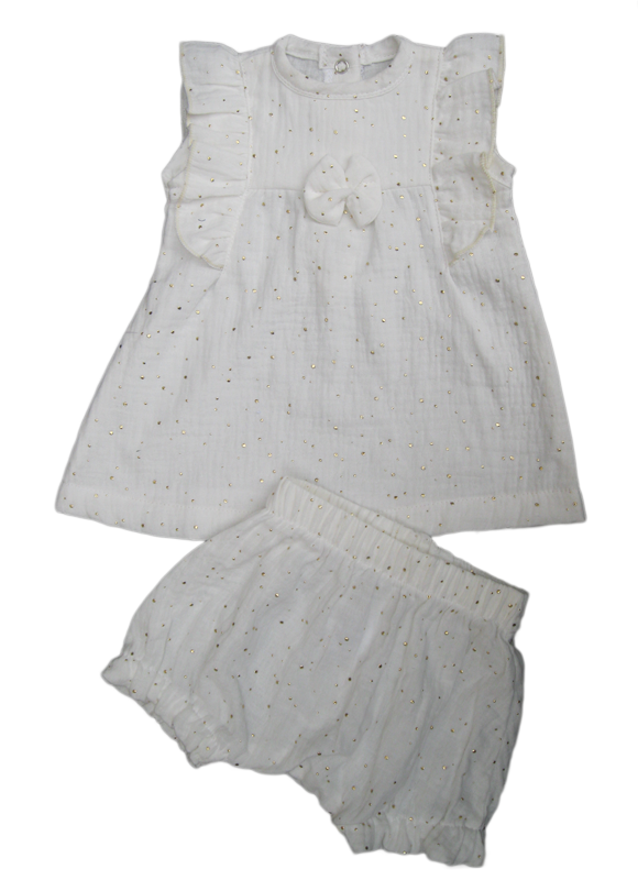 Muslin Dress & Pantaloons Set With Bow Detail - Image 8