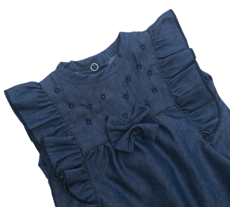 Denim Dot Bow Romper - Image 8