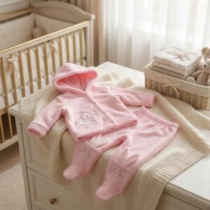 Pink Bunny Dreams Velour Hooded Jacket & Leggings Set