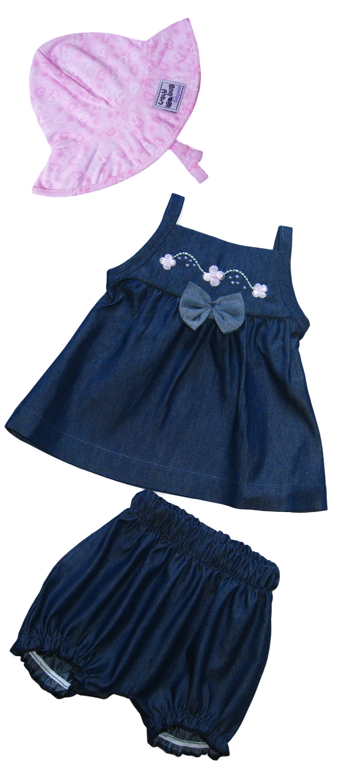 Baby Girls Denim Dress Set with Sunhat - Image 3