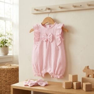 Blush Bow Romper & Headband Set
