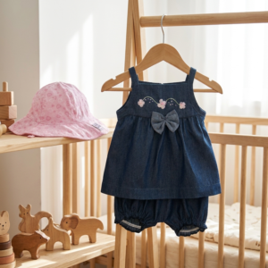 Baby Girls Denim Dress Set with Sunhat
