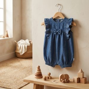 Denim Dot Bow Romper