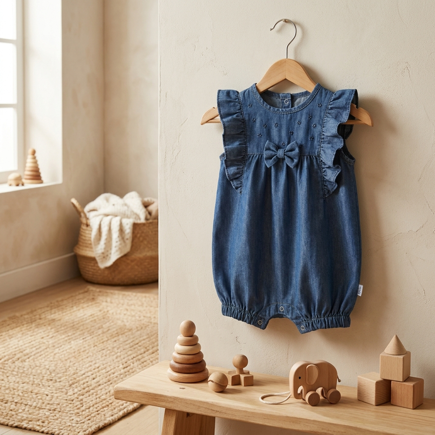 Denim Dot Bow Romper